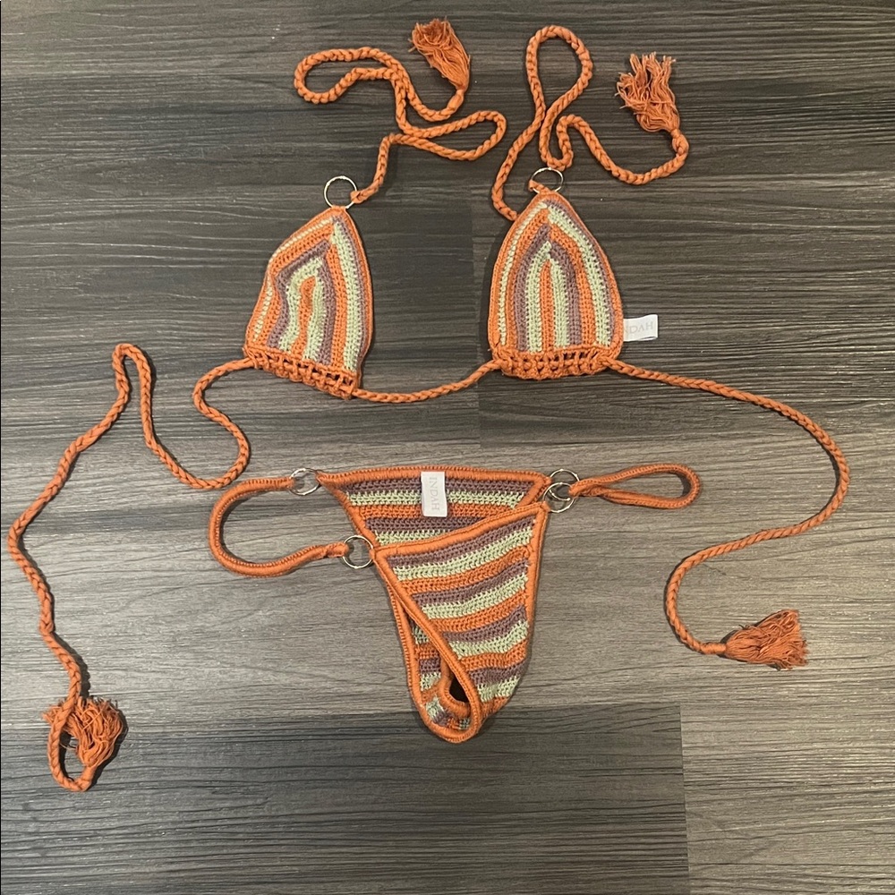 Indah orange, purple, green striped crochet bikini